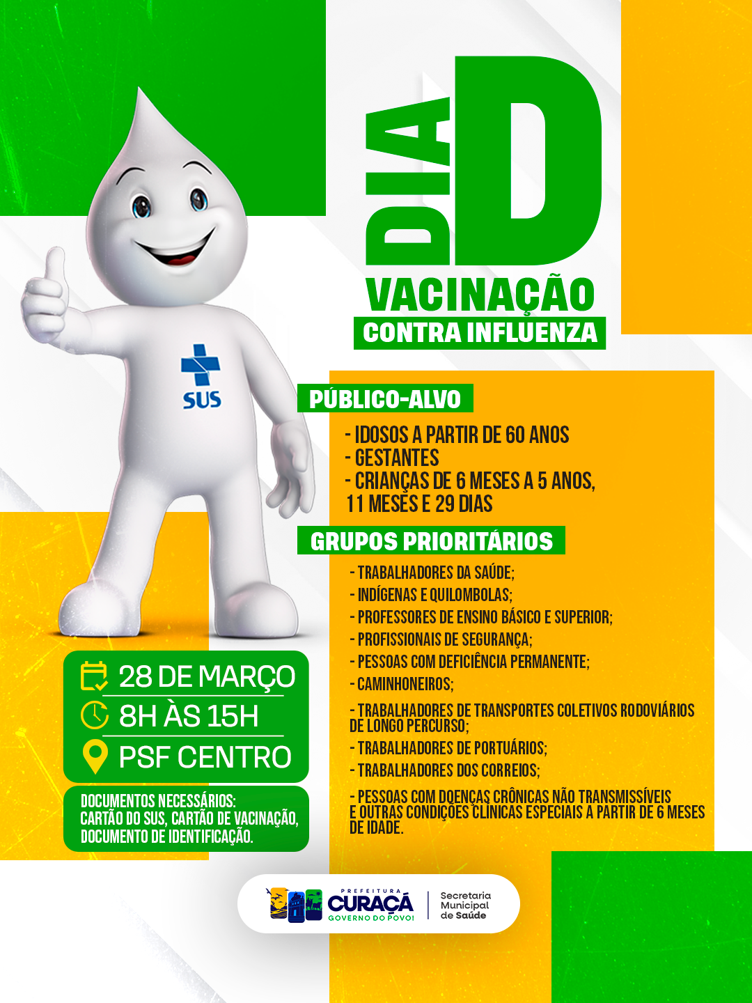 Prefeitura de Curaçá realiza Dia D de vacinação contra a influenza no dia 28 de março